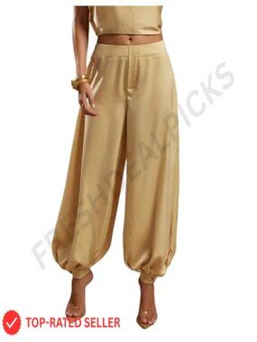 Satin Balloon Gaucho Pants Low Rise Harem Cuffed Ankle
